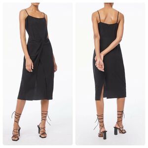 NEW Frame Twisted-Front Black Shantung Midi Dress Women's Size Small